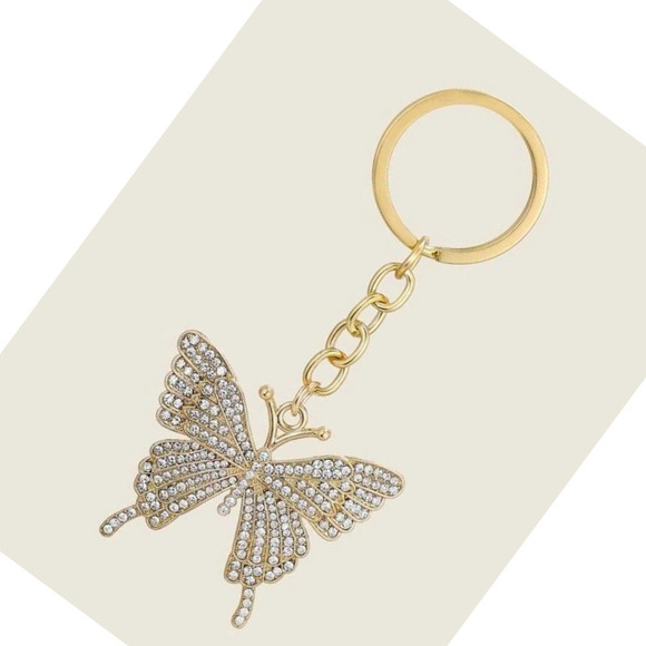 Rhinestone Butterfly Keychain Keyring Gold Link Butterfly Charm Pendant Keys - Picture 8 of 14